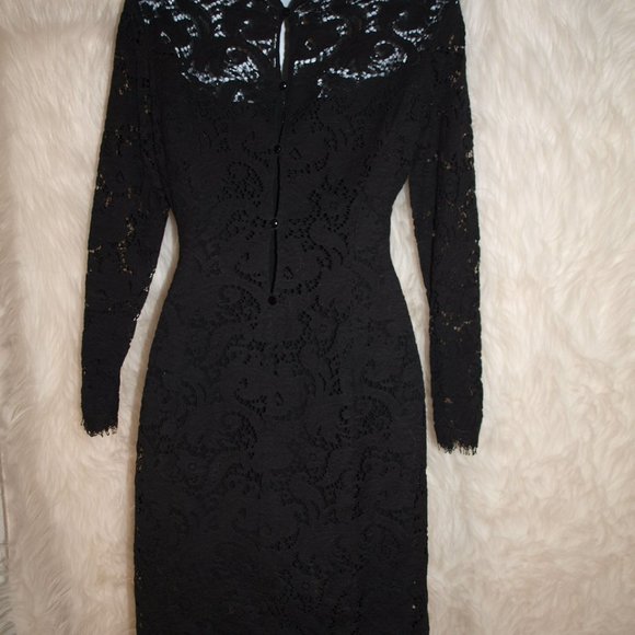 Mid-length Black Lace DRESS BY ELLEN TRACY SIZE6 USED With High Neck Long Sleeve - Picture 10 of 11